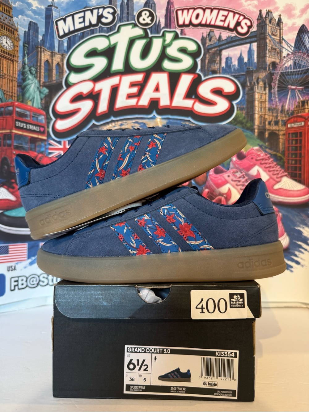 adidas Grand Court 3.0 Sneakers in Navy with Red Accent Stripes